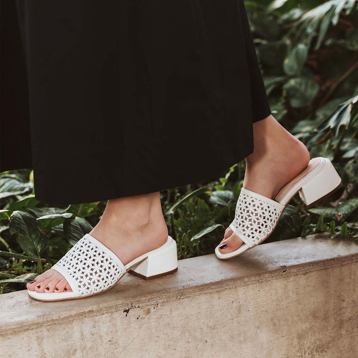The Paloma Heeled Sandal - Perforated Panna Cotta