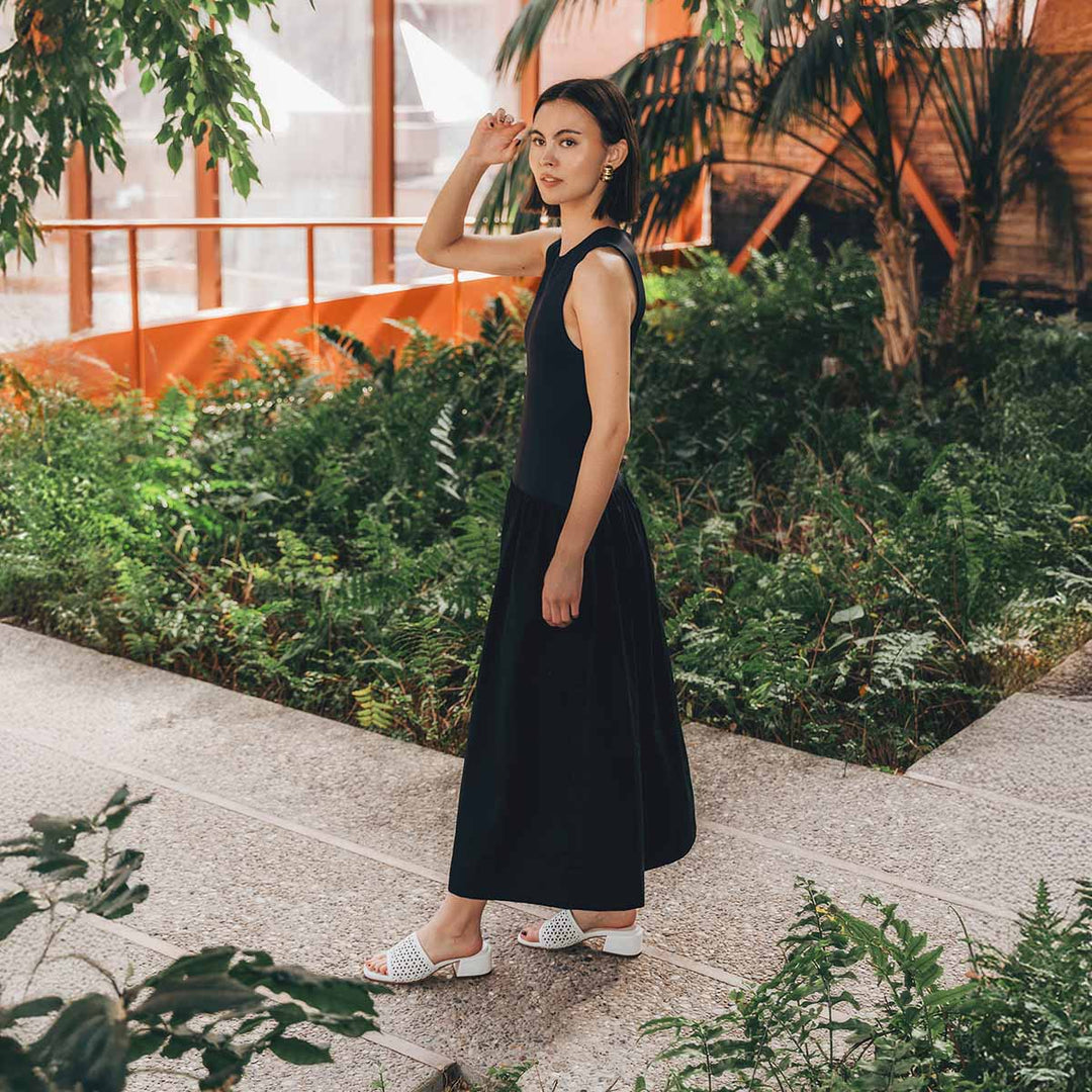 The Paloma Heeled Sandal - Perforated Panna Cotta