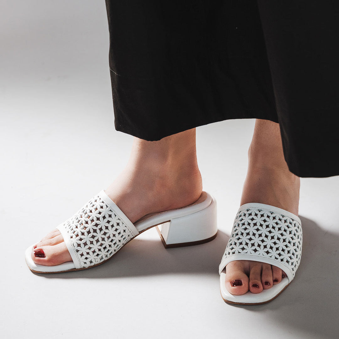 The Paloma Heeled Sandal - Perforated Panna Cotta