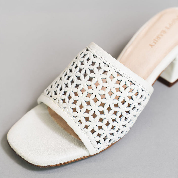 The Paloma Heeled Sandal - Perforated Panna Cotta