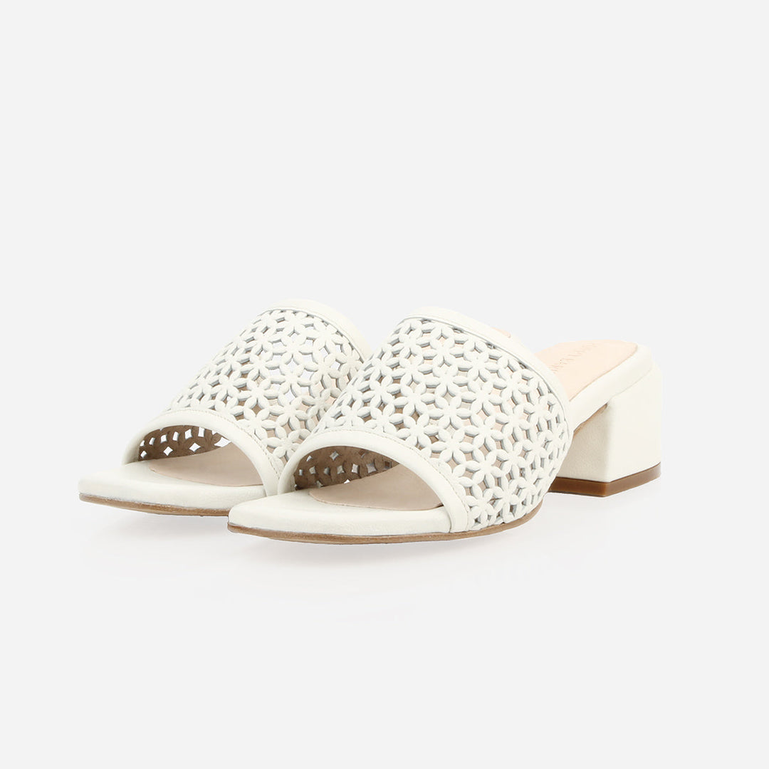 The Paloma Heeled Sandal - Perforated Panna Cotta