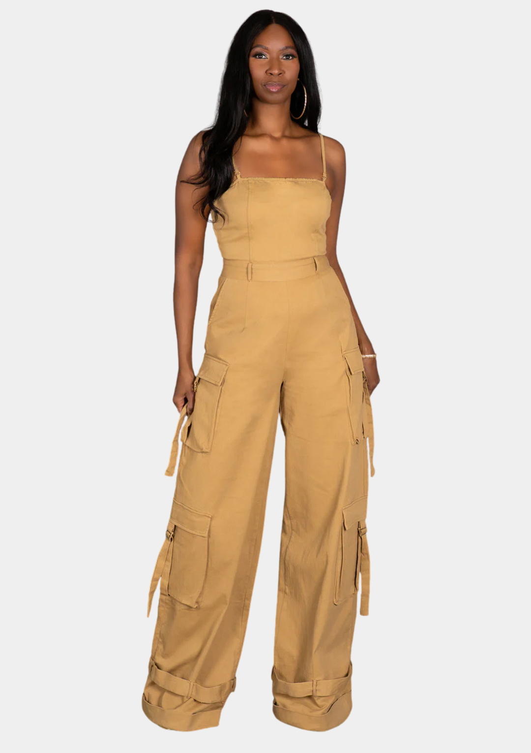 Street Chic Cargo Jumpsuit - Sand