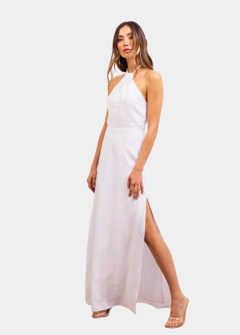 Breath of Spring Linen Maxi Dress in White
