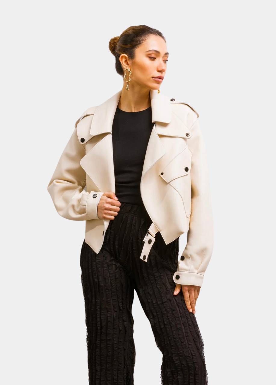 First Love Leather Jacket - Beige