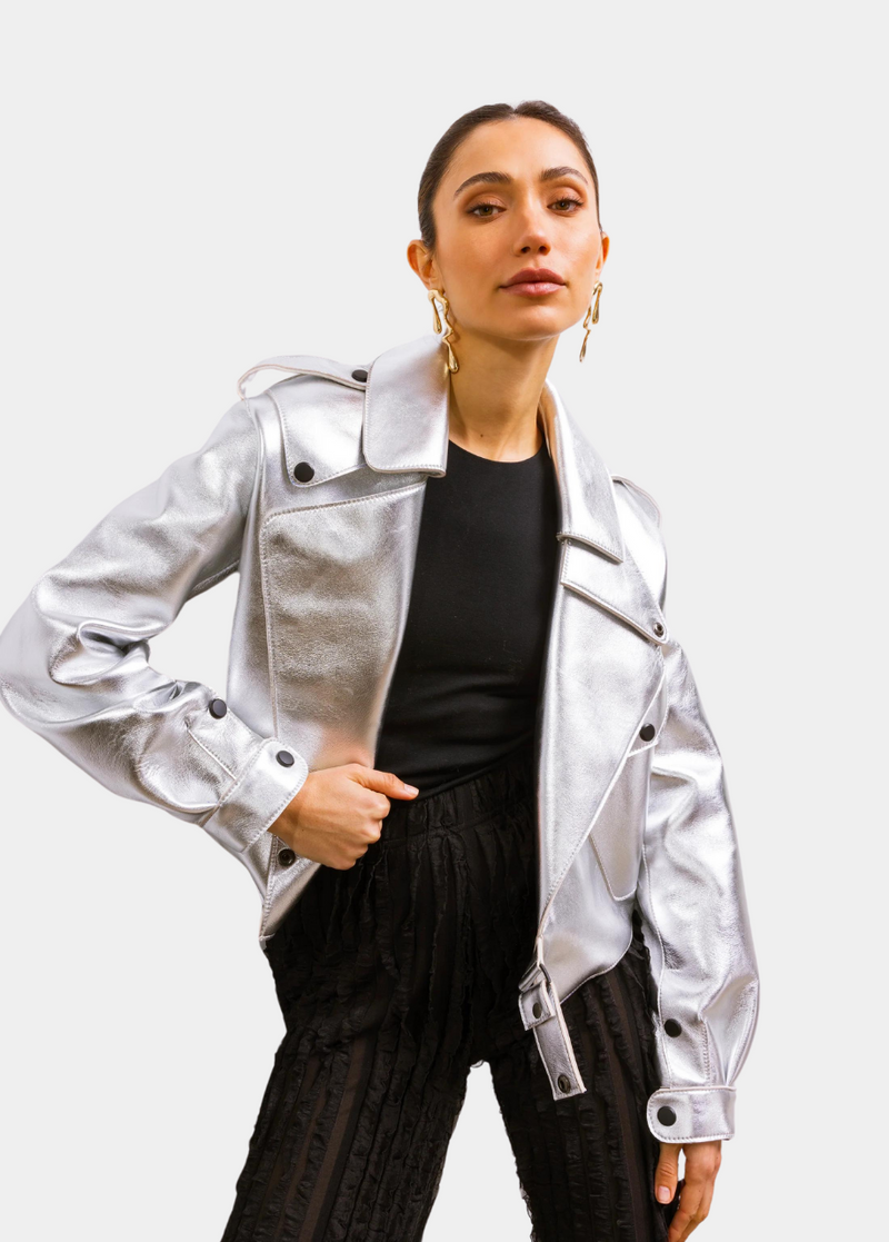First Love Leather Jacket in Silver