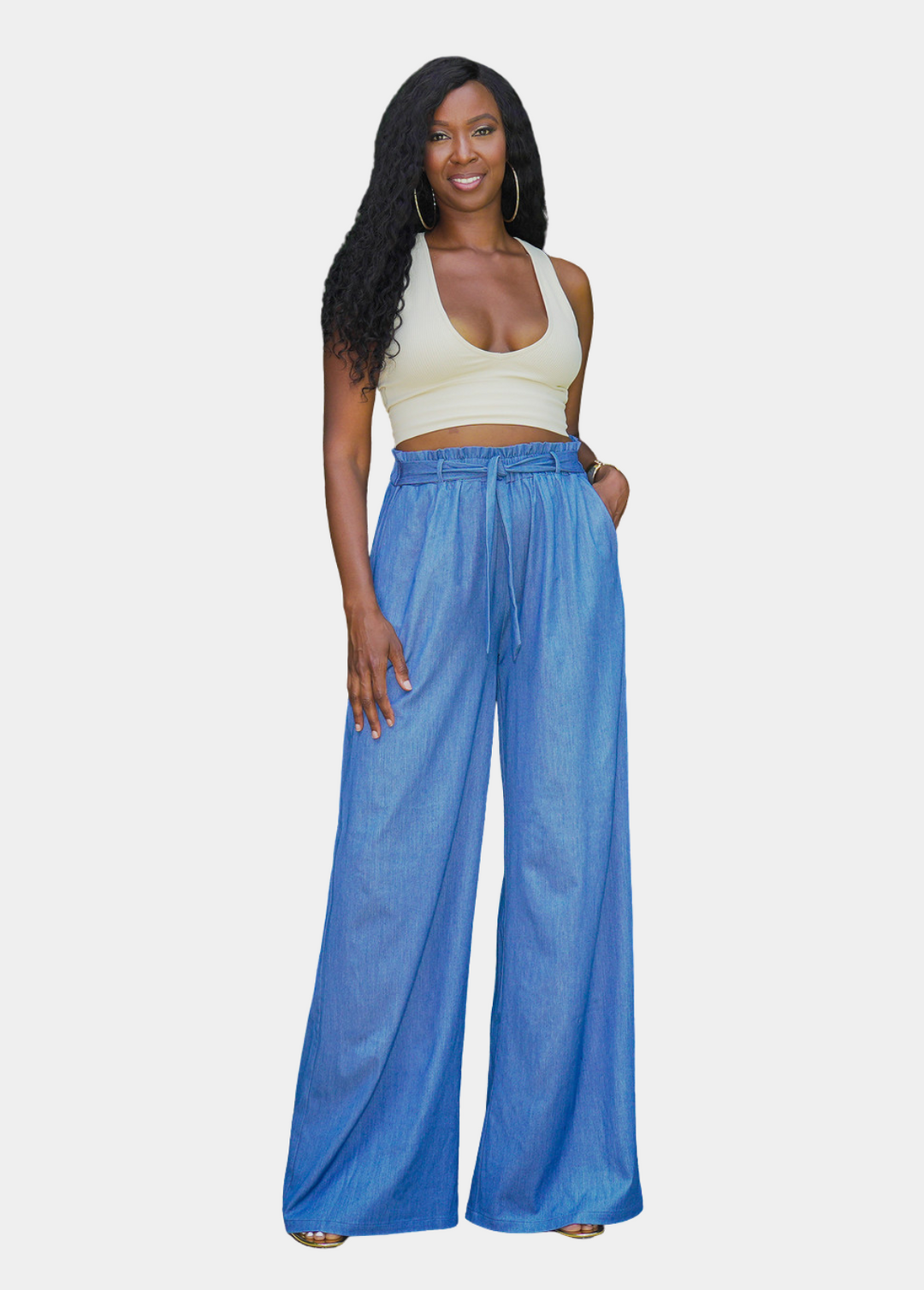 【NONCODE】Flo wide denim pants Florence Wide Leg Pants - Medium Blue Denim – Tall Size