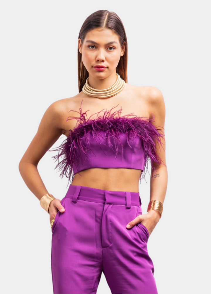Say My Way Feather Crop Top - Purple