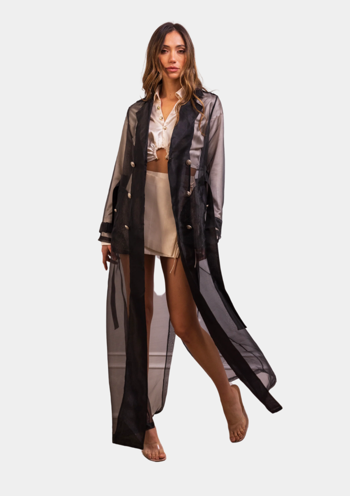 Who's Watching Sheer Overcoat - Black