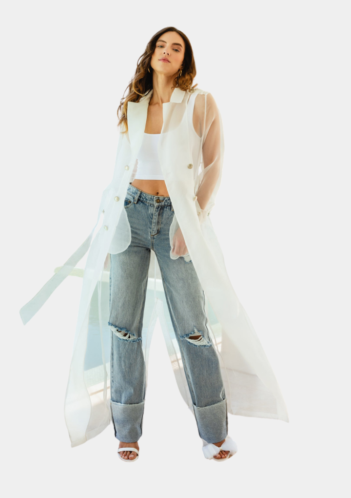Who's Watching Sheer Overcoat - White