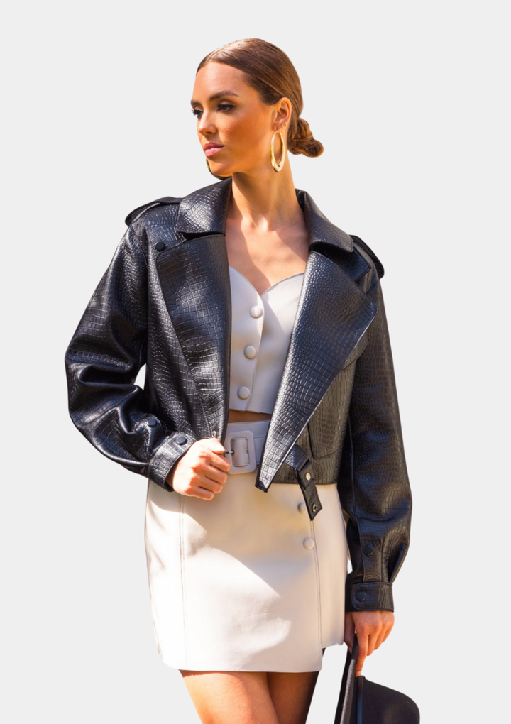 First Love Leather Jacket - Black Crocodile