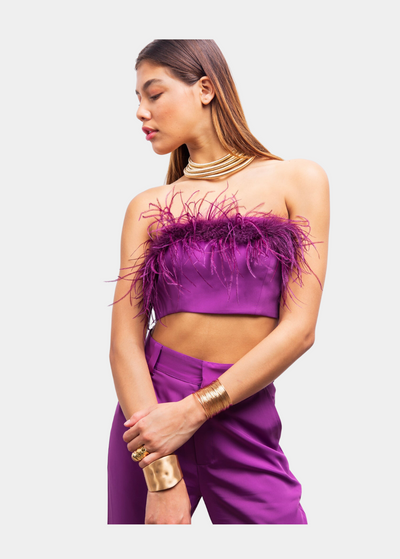Say My Way feather crop top in Purple