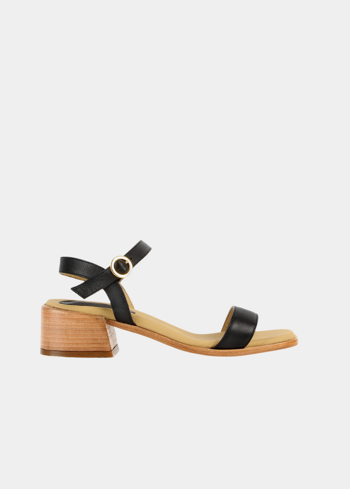 The Social Heeled Sandal - Black Micro Pebble