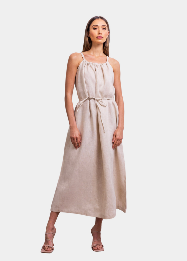 The Escape Linen Midi Dress - Beige