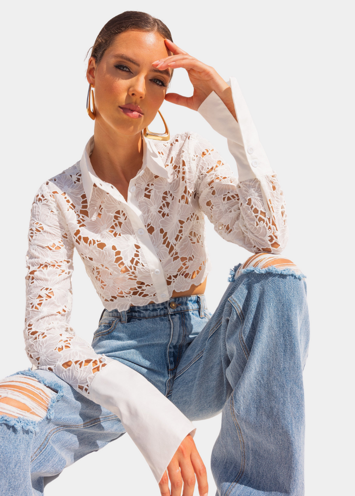 Shirt of my Dreams Button Down Cropped Shirt - White