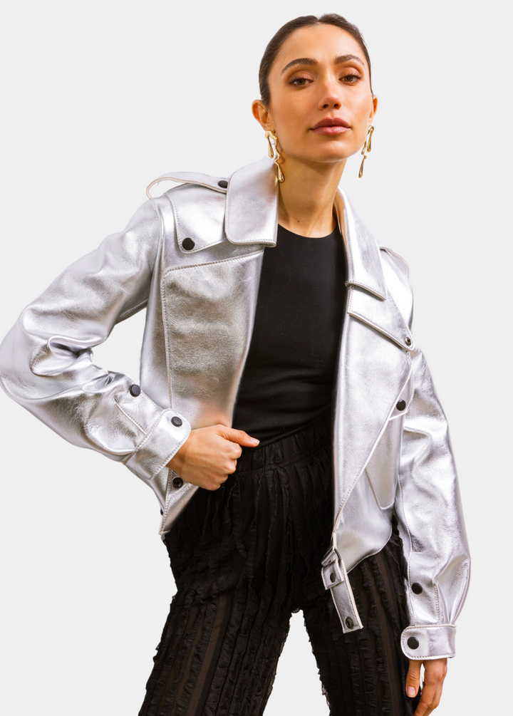First Love Leather Jacket - Silver
