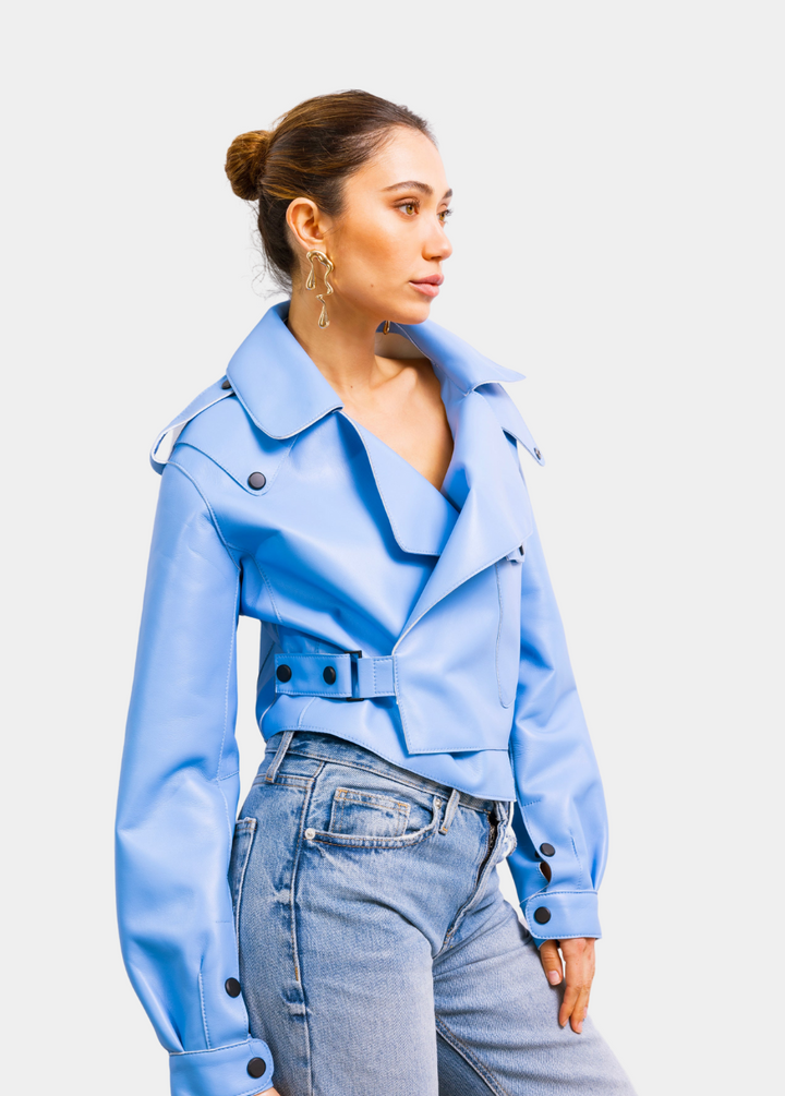 First Love Leather Jacket - Baby Blue