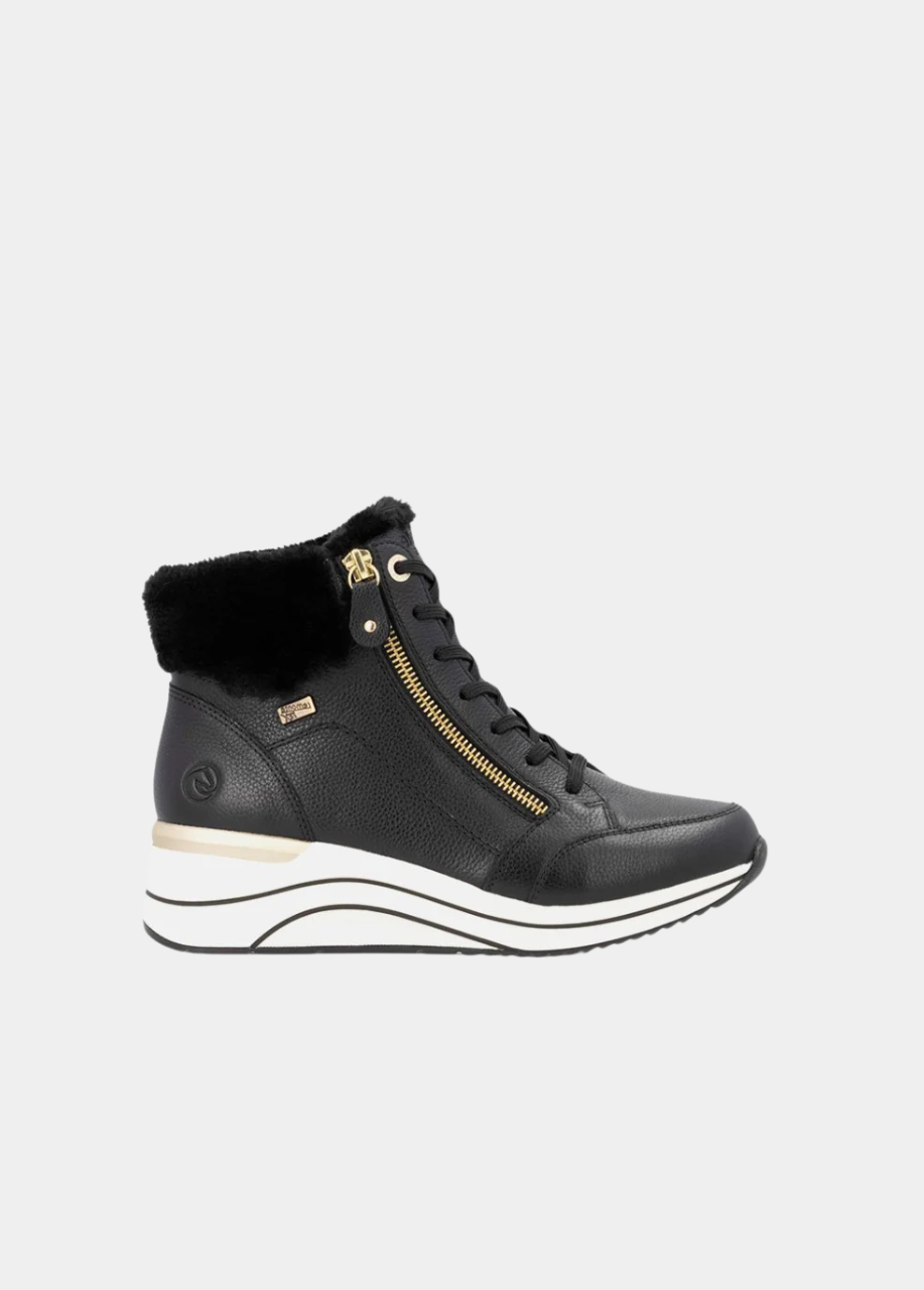 Remonte Stylish Wide Fit Black Wedge Sneakers