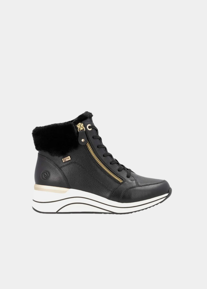 Remonte Stylish Wide Fit Black Wedge Sneakers