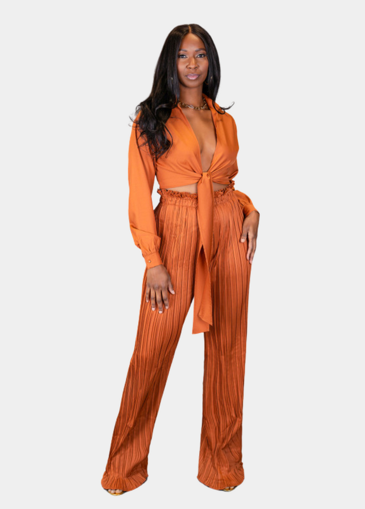 Gianna Pleated Pant Set - Rust