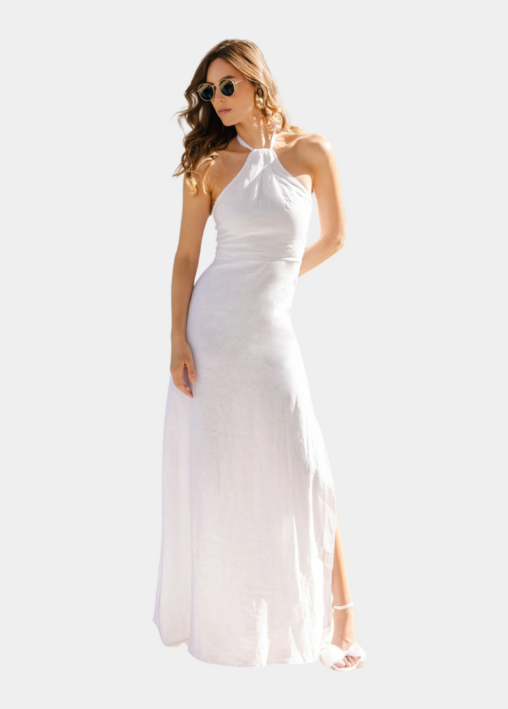 Breath of Spring Linen Maxi Dress - White
