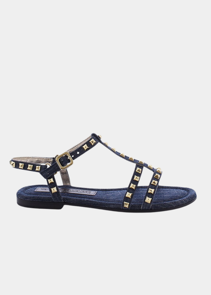 Kennel & Schmenger Premium Navy T-Strap Studded Sandals