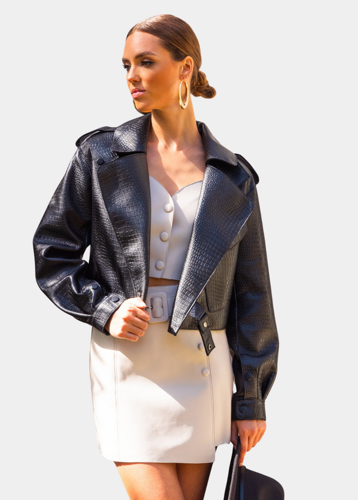 First Love Leather Jacket - Black Crocodile