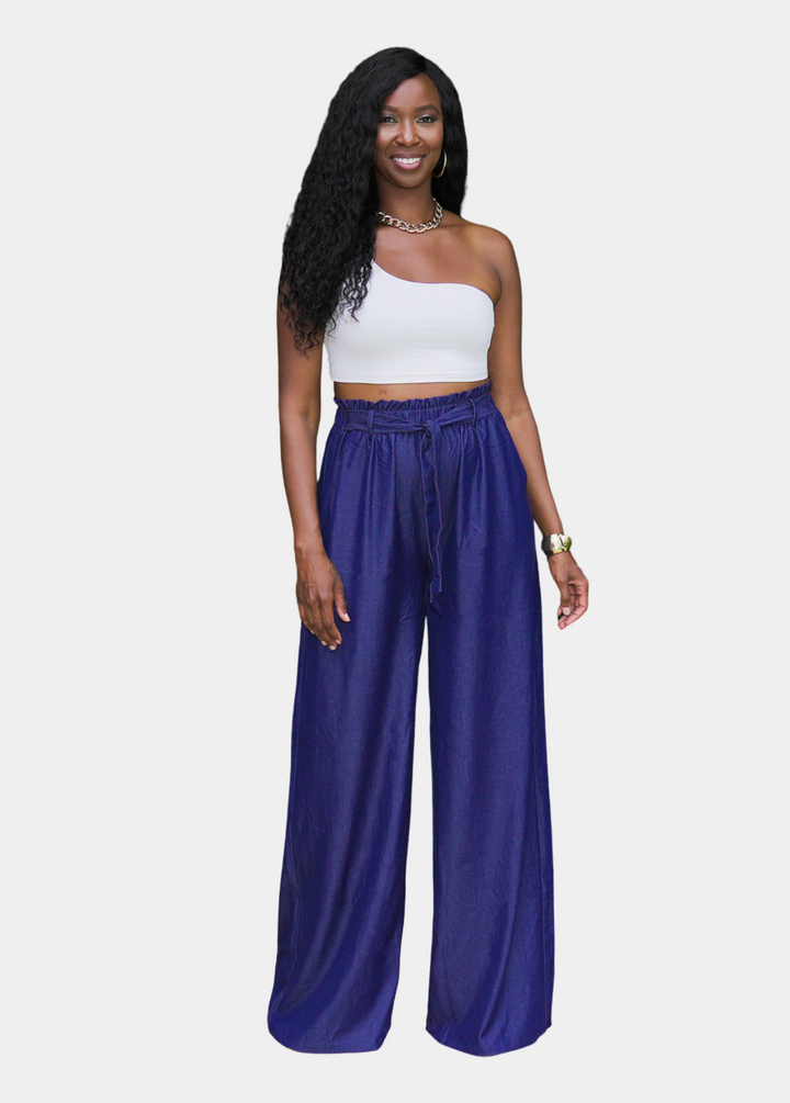 Florence Wide Leg Pants - Dark Blue Denim