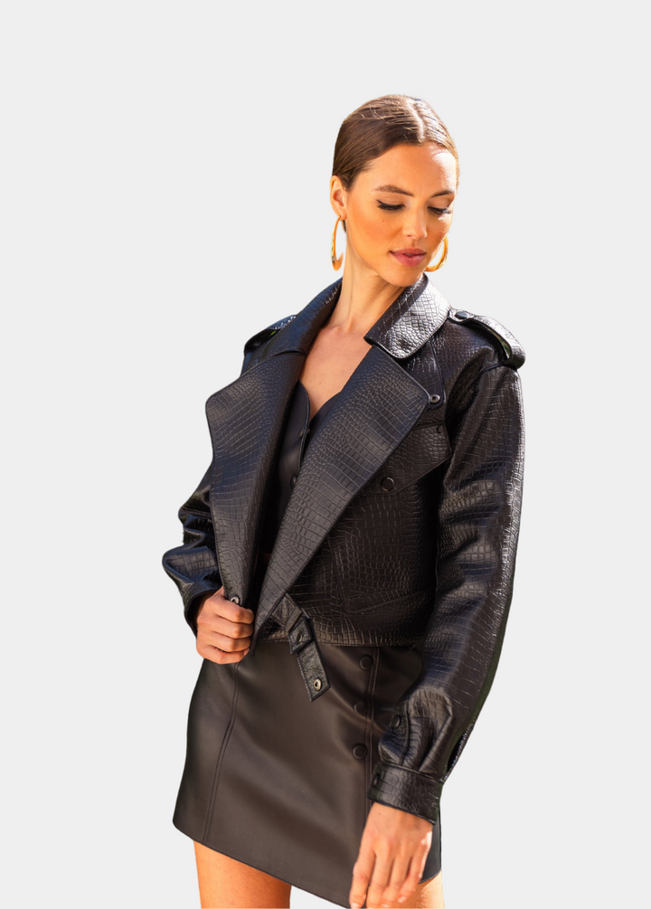 First Love Leather Jacket - Black Crocodile