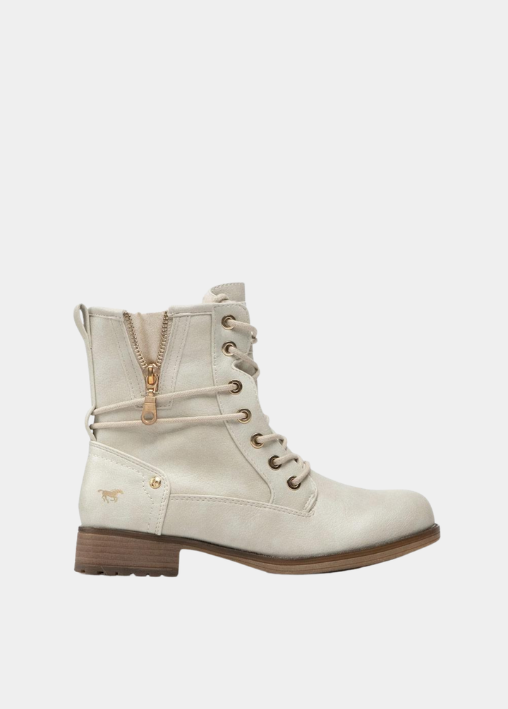 Casual Cozy Lined Mustang Ankle Boots -  Ice White