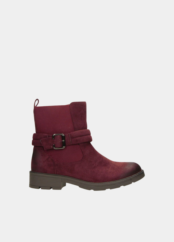 XL Fitters Rustic Suedette Buckle Ankle Boots - Burgundy