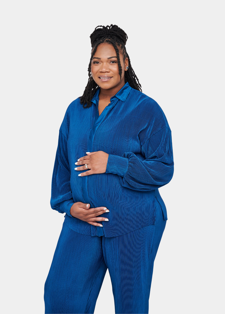 Kaia Tall  Plisse Shirt (Shirt Only) - Blue