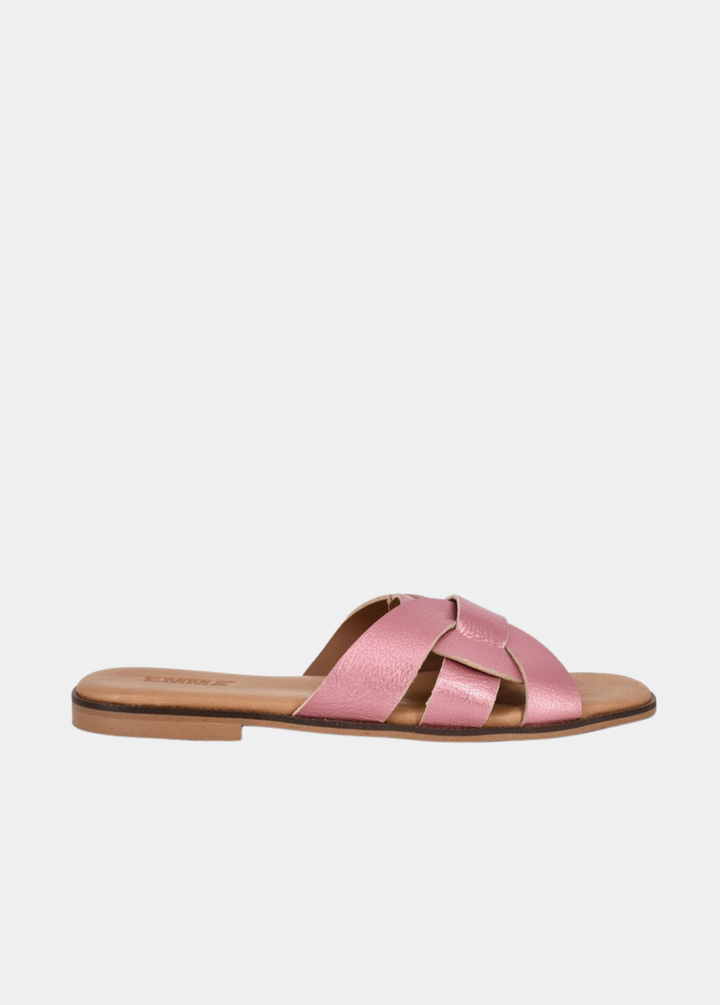 Emma Sleek Slip on Sandals - Pink Metallic