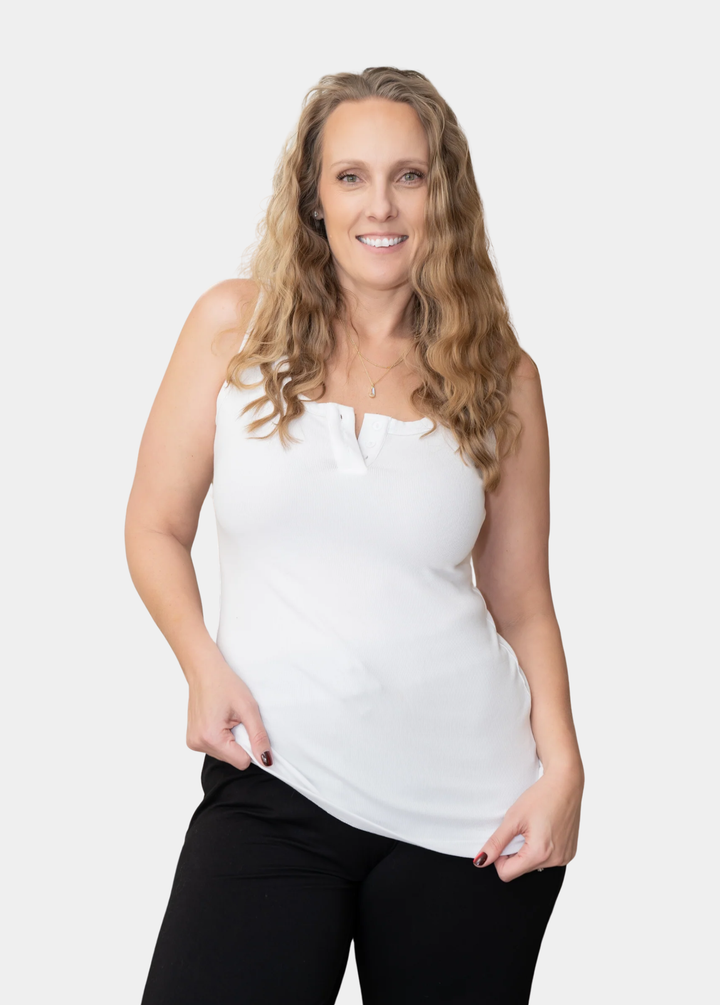 Tall Henley Tank Top - White