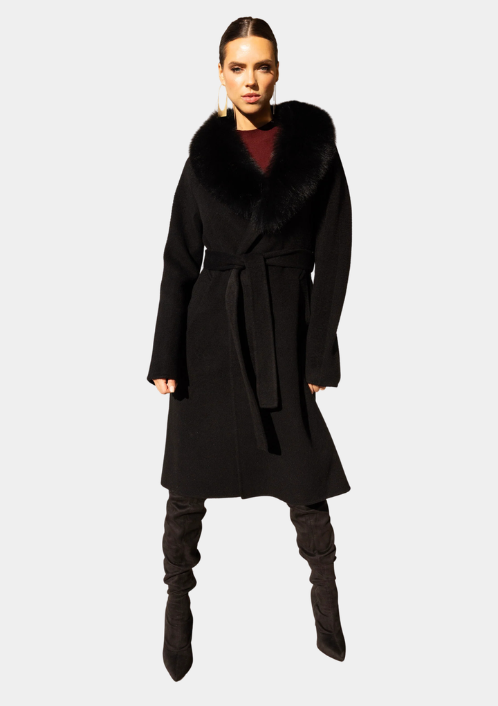 The Heirloom Wool & Fur Coat - Black