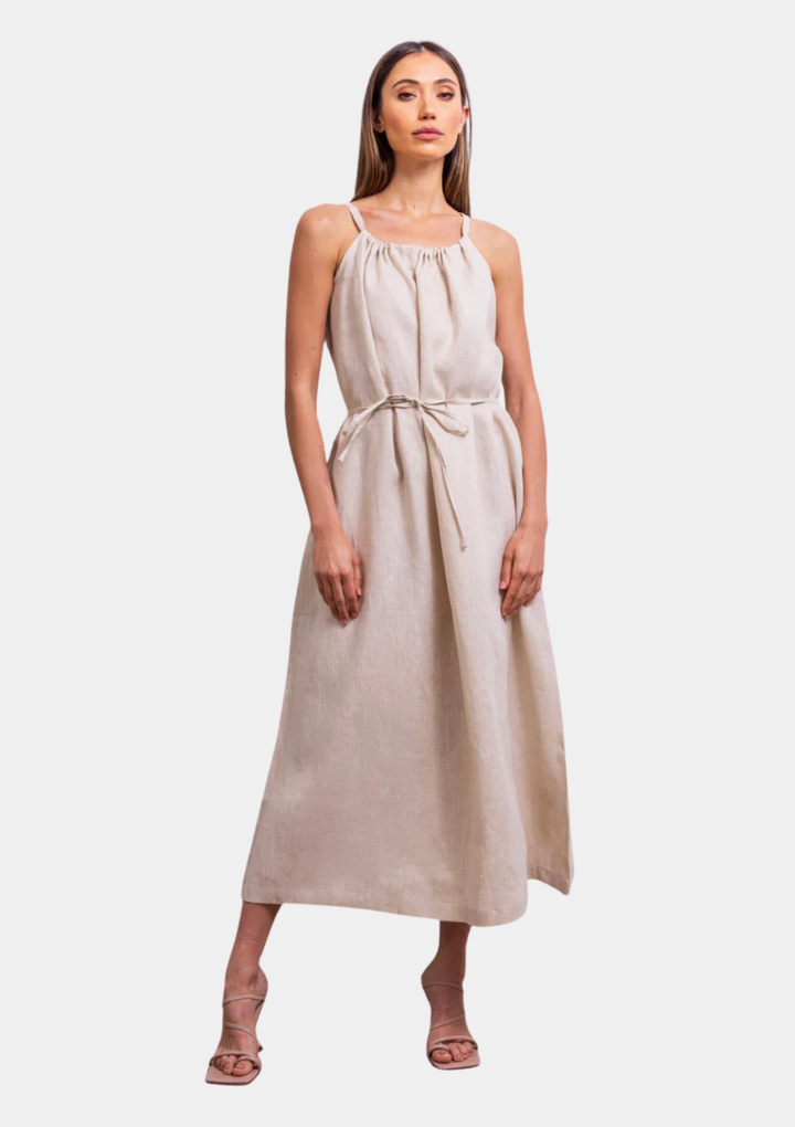 The Escape Linen Midi Dress - Beige