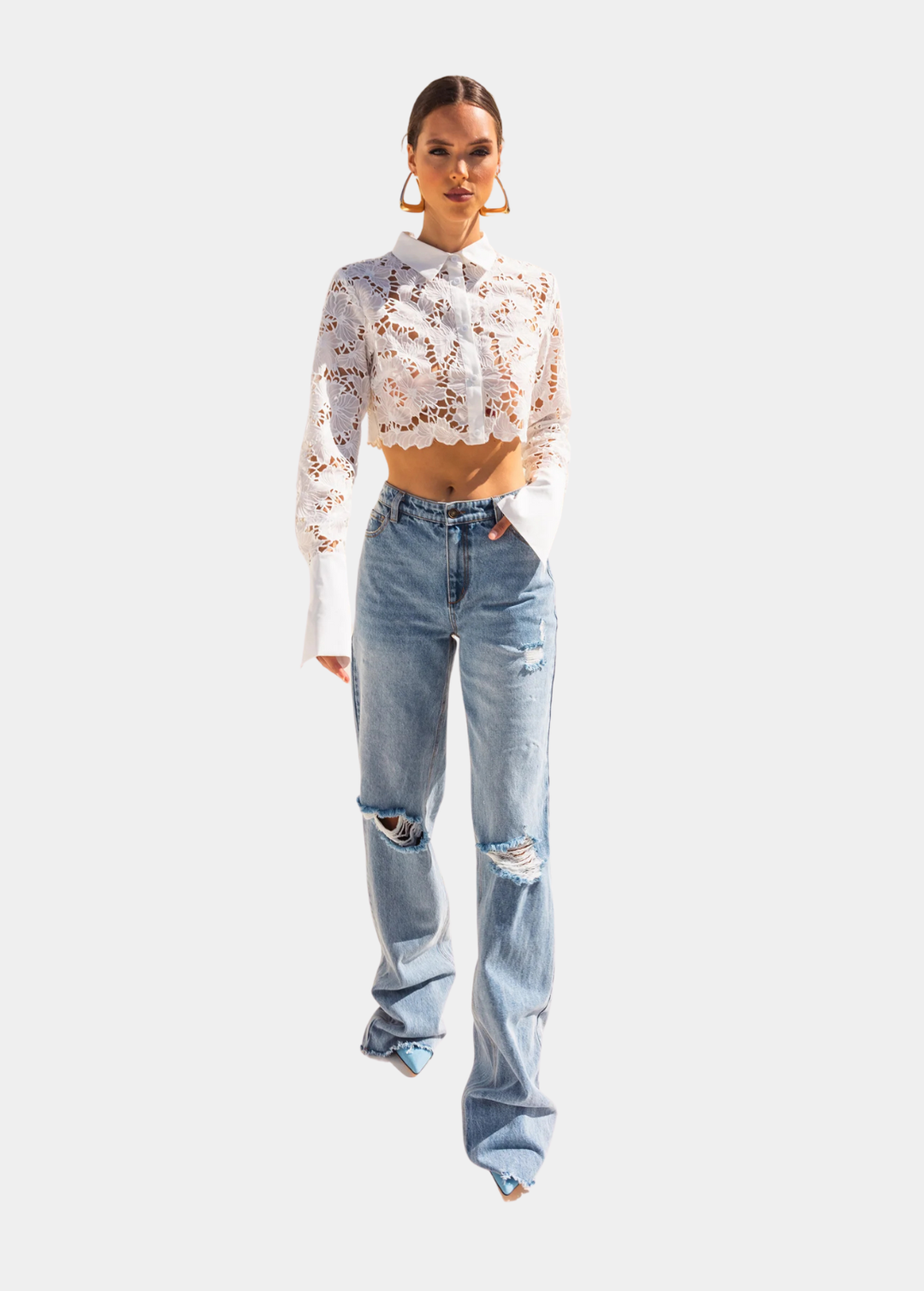 Beyond Extremist Cuffed Boyfriend Denim Jeans in Blue