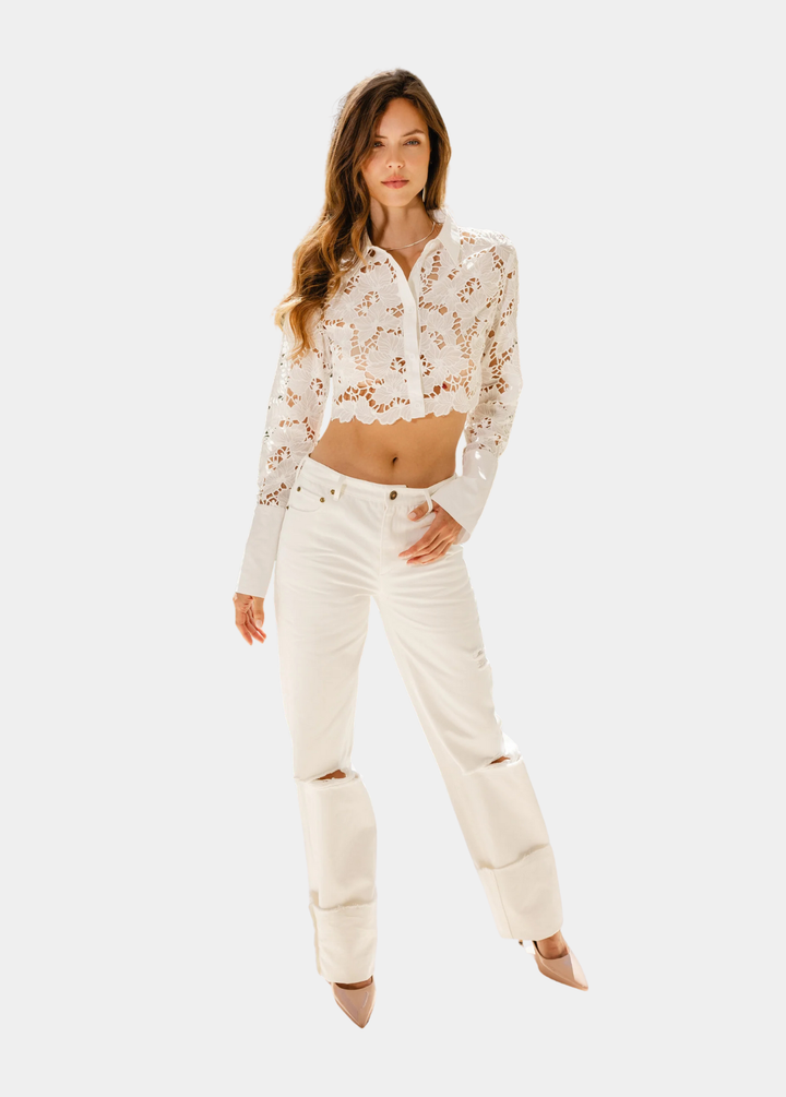 Beyond Extremist Cuffed Boyfriend Denim Jeans - White