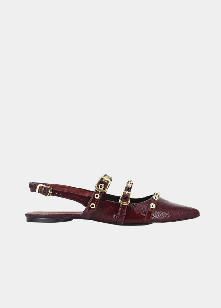 Belle & Lucy Edgy Patent Buckle Slingbacks - Burgundy