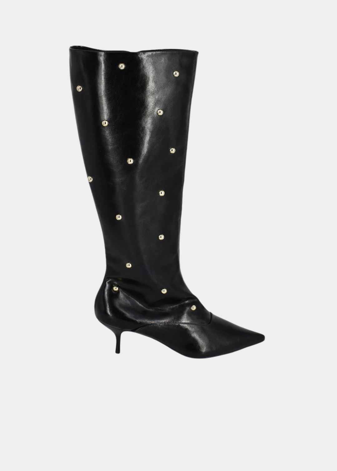 Belle & Lucy Statement Studded Kitten Heel Boots - Black