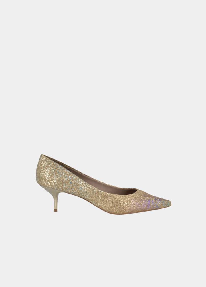 Belle & Lucy Dazzling Iridescent Glitter Kitten Heels - Gold