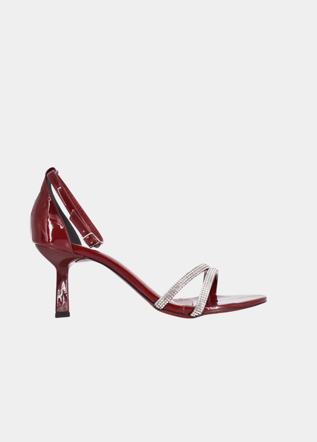 Belle & Lucy Glamorous Patent Diamanté Strap Heels - Burgundy
