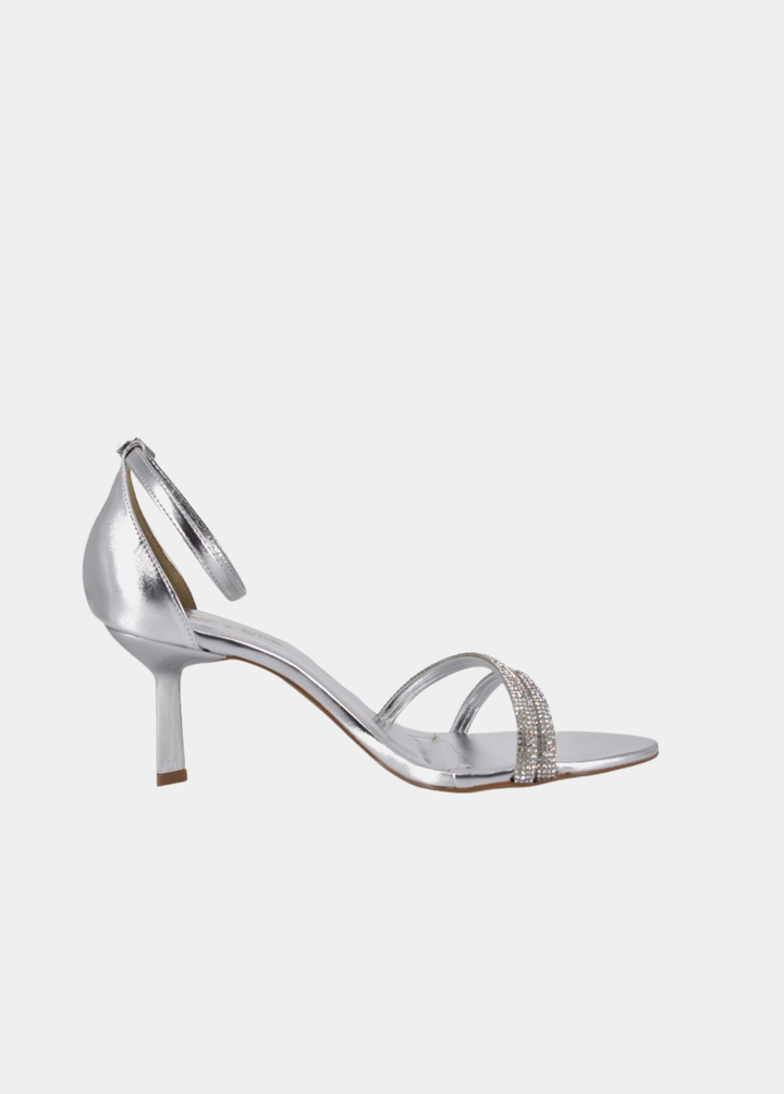 Belle & Lucy Glamorous Diamanté Strap Heels - Silver