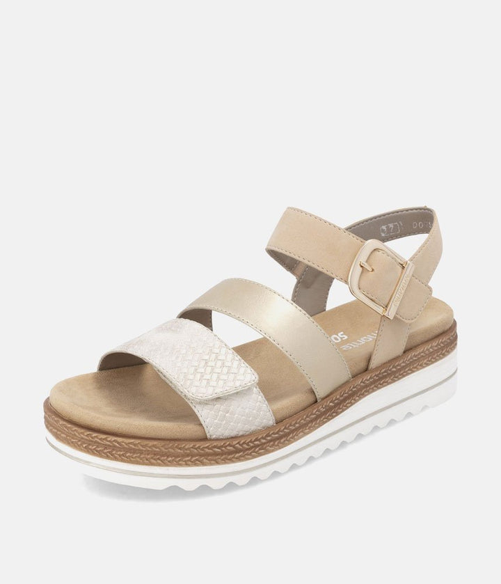 Remonte Gorgeous Beige/Gold Vegan Wedge Sandals