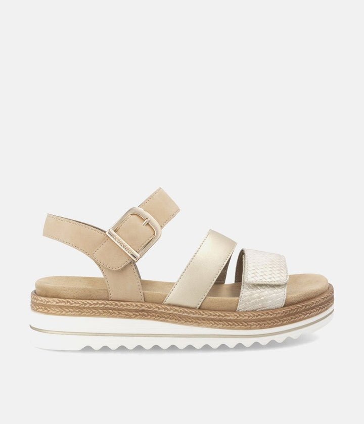 Remonte Gorgeous Beige/Gold Vegan Wedge Sandals