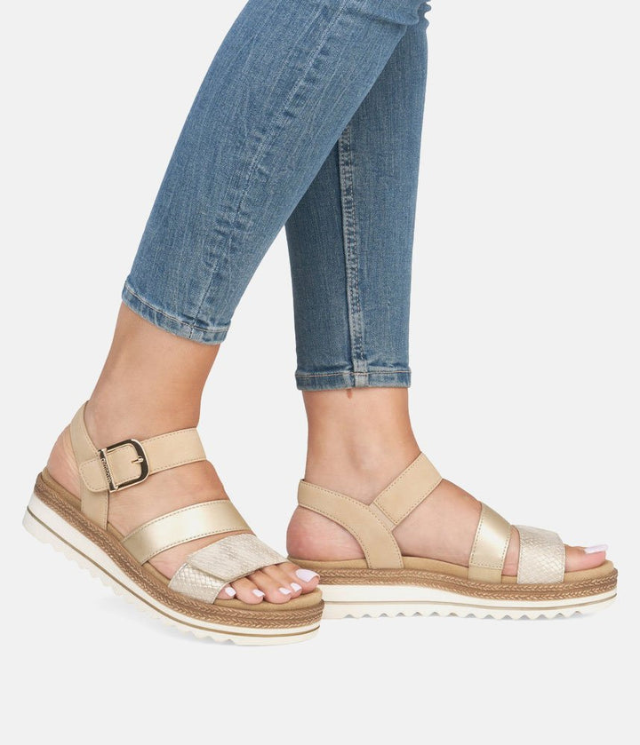 Remonte Gorgeous Beige/Gold Vegan Wedge Sandals