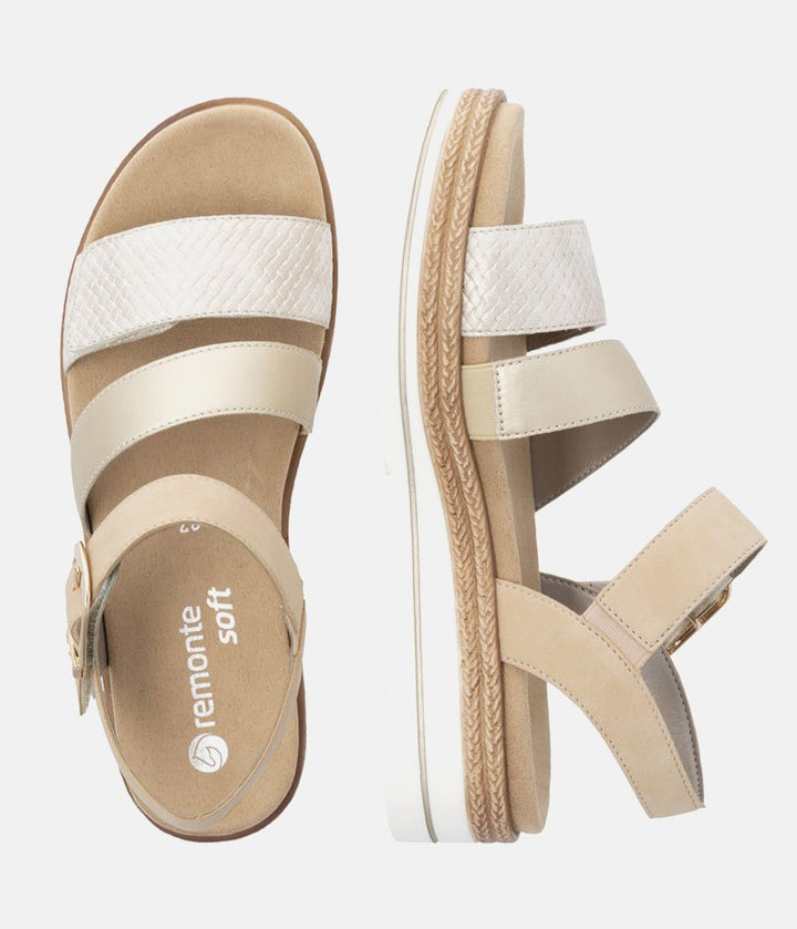 Remonte Gorgeous Beige/Gold Vegan Wedge Sandals