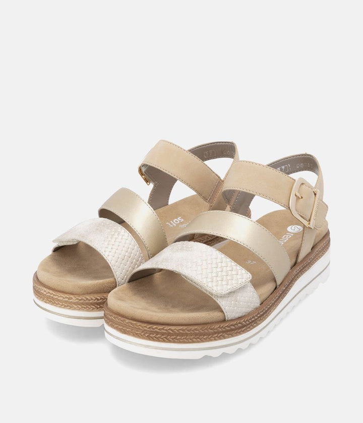 Remonte Gorgeous Beige/Gold Vegan Wedge Sandals