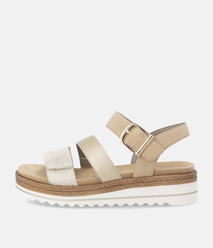 Remonte Gorgeous Beige/Gold Vegan Wedge Sandals