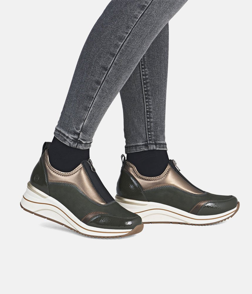 Remonte Wide Fit Combi Front Zip Fashion Trainers - Green