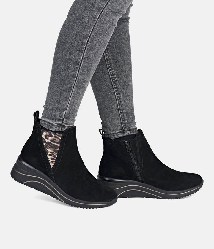Remonte Sporty Wedge Ankle Boots - Black Leopard